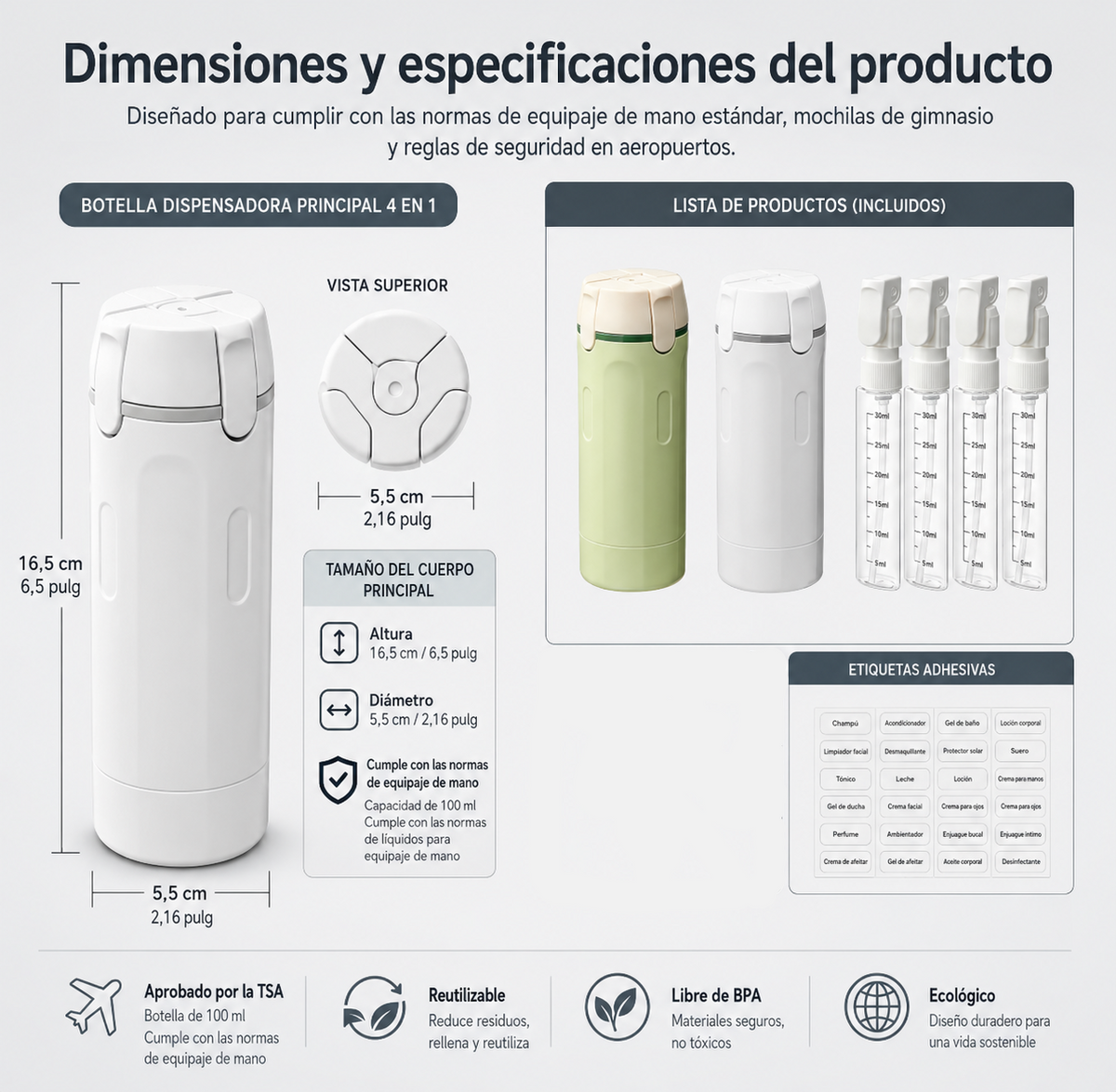 Dispensador de Viaje 4 en 1